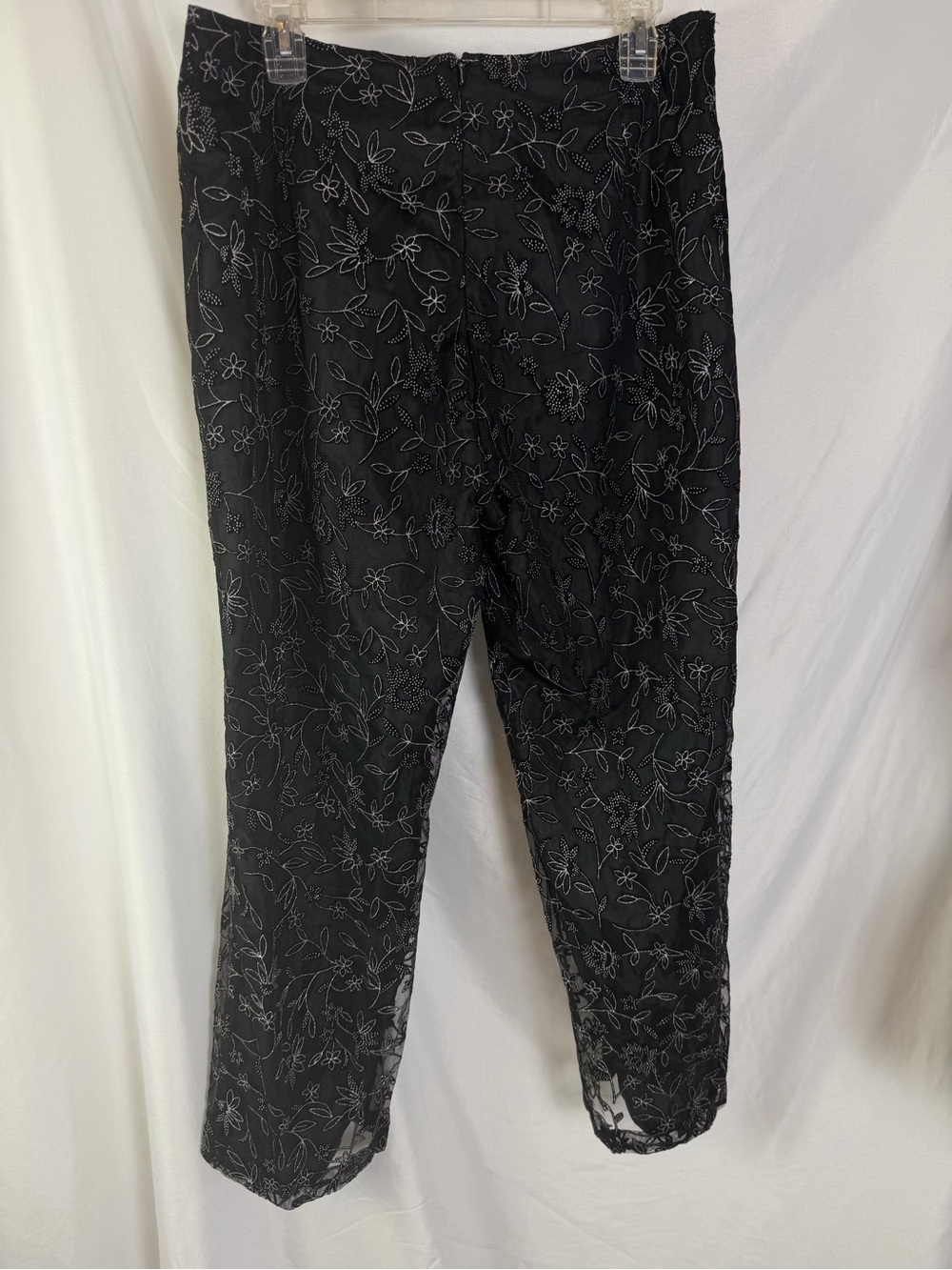 Vintage Y2K Black Sheer Floral Embroidered Mesh Lined Pants Size Large - Picture 6 of 8